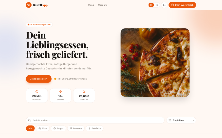 Screenshot of the BestellApp food ordering app